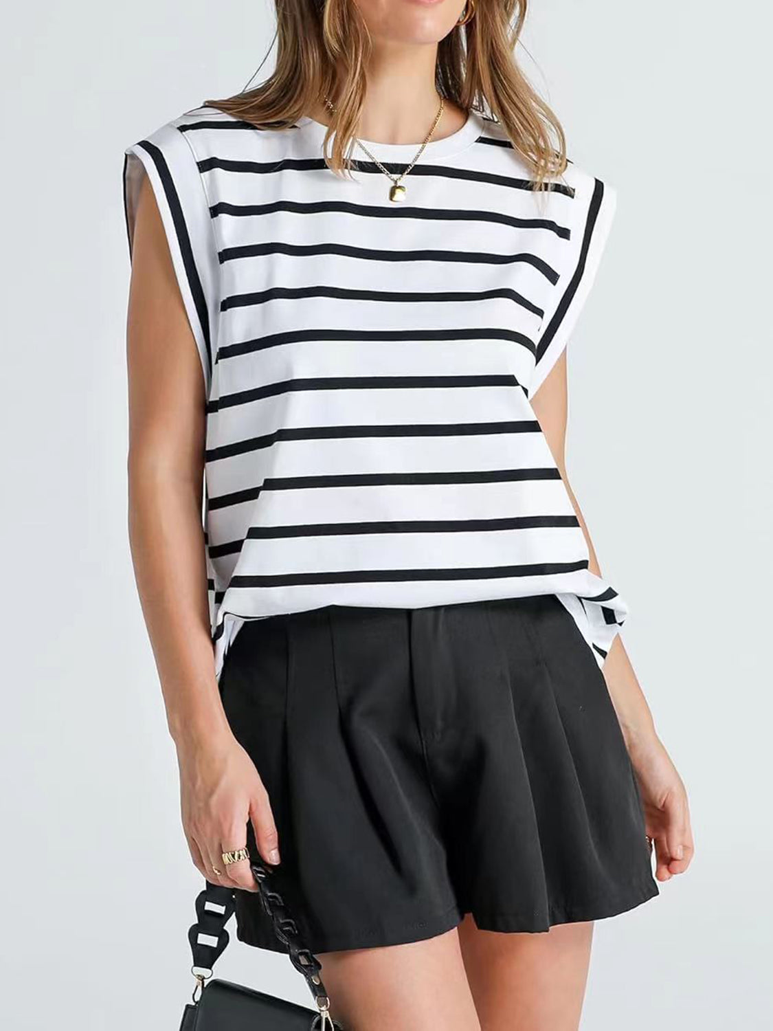 Striped Round Neck Cap Sleeve Nautical Feel Vacation Summer T-Shirt Many Color Options