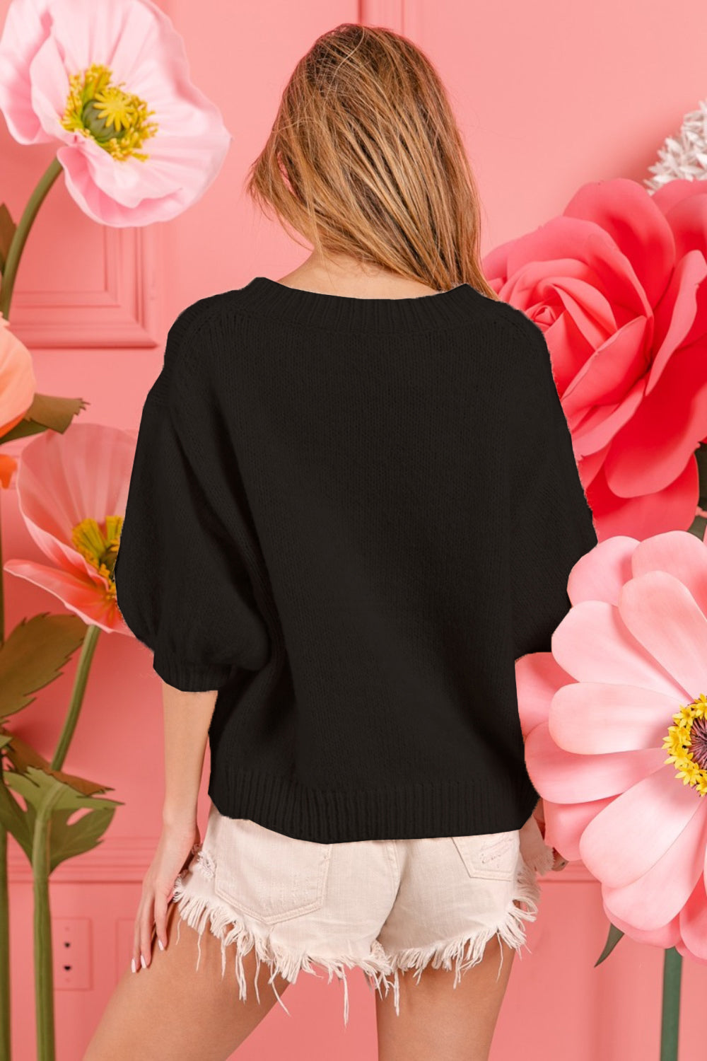 BiBi It’s My Birthday!Metallic Letter Puff Sleeve Sweater