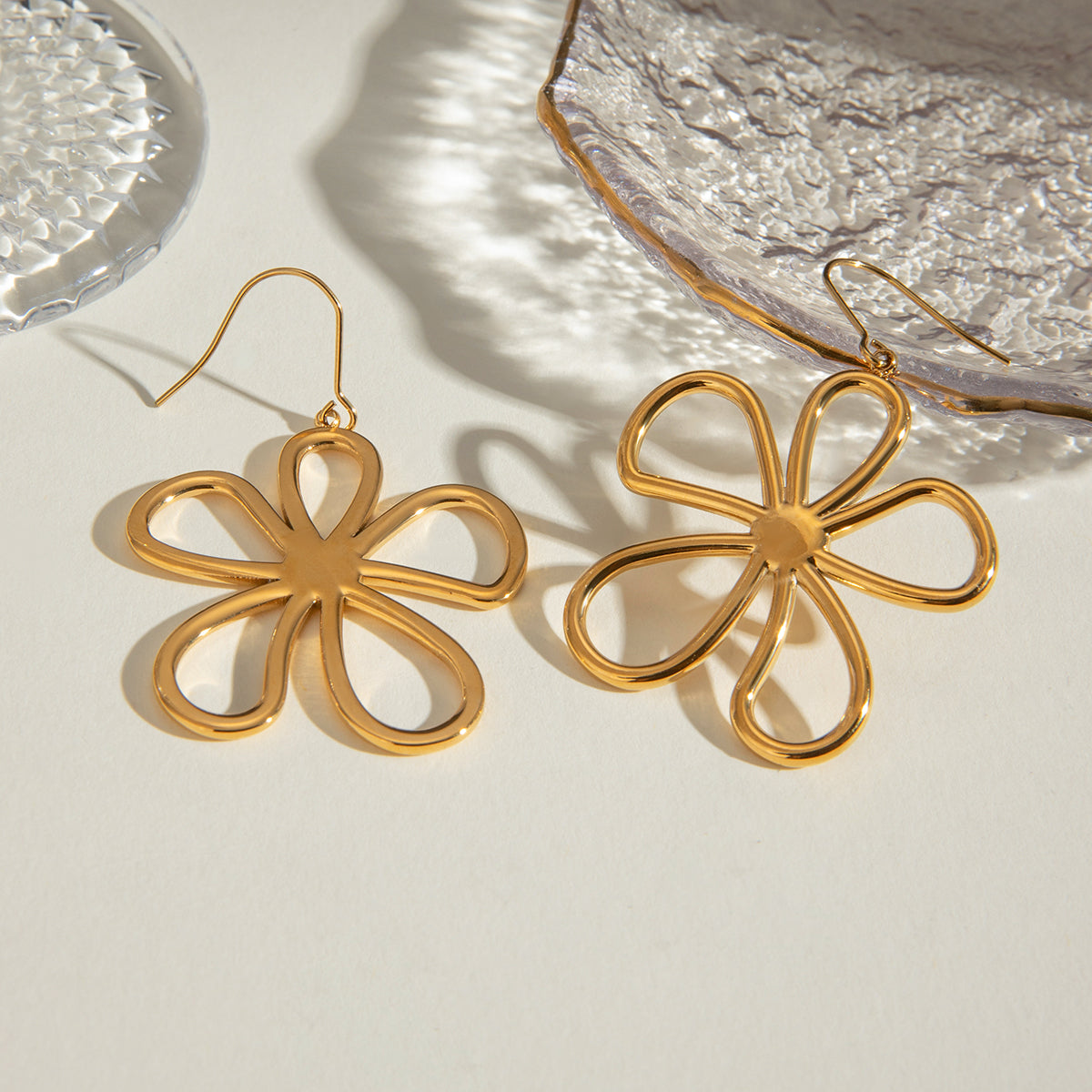 Boho 18K Gold-Plated Flower Dangle Earrings