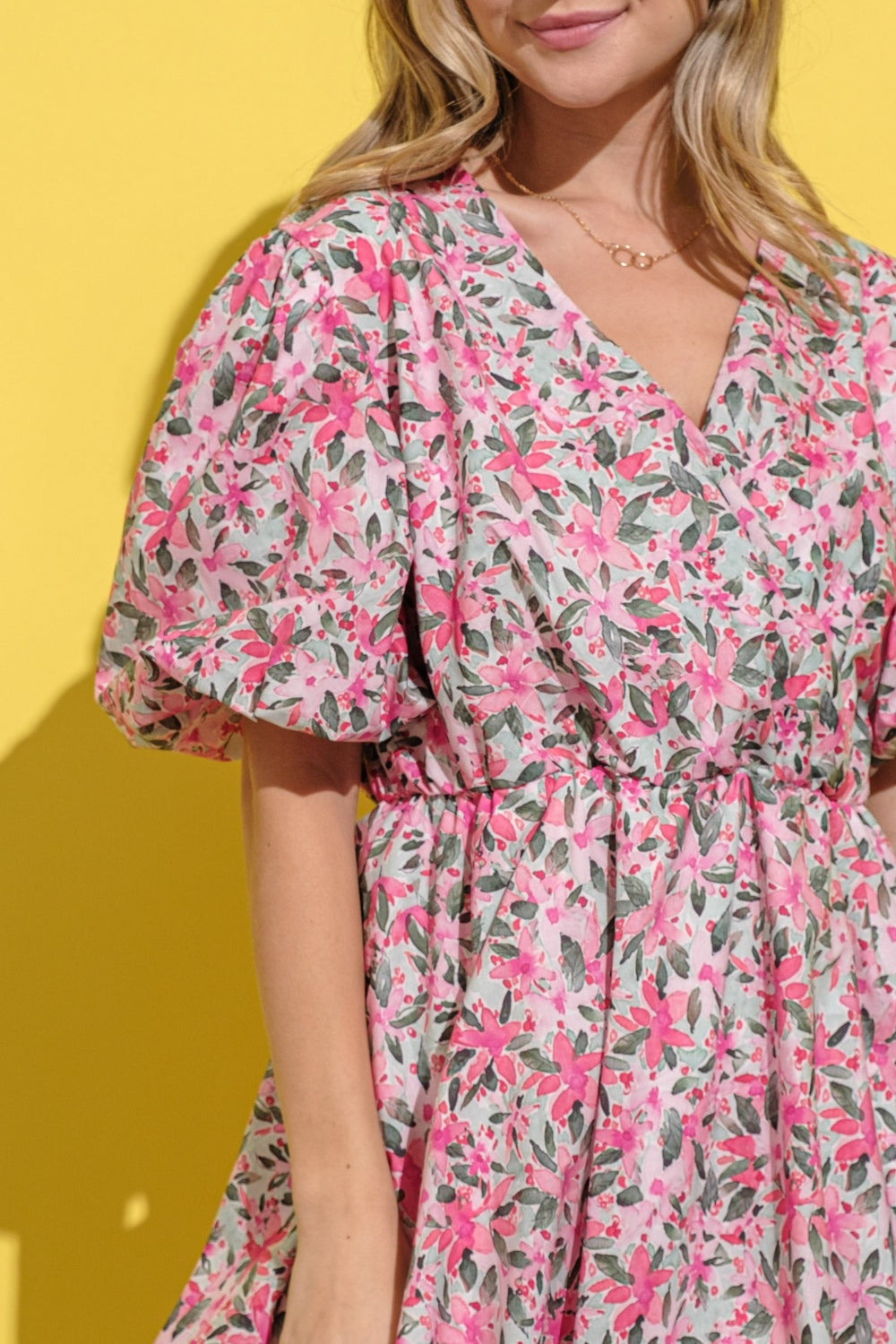 And The Why Floral Surplice Puff Sleeve Bubble Dress