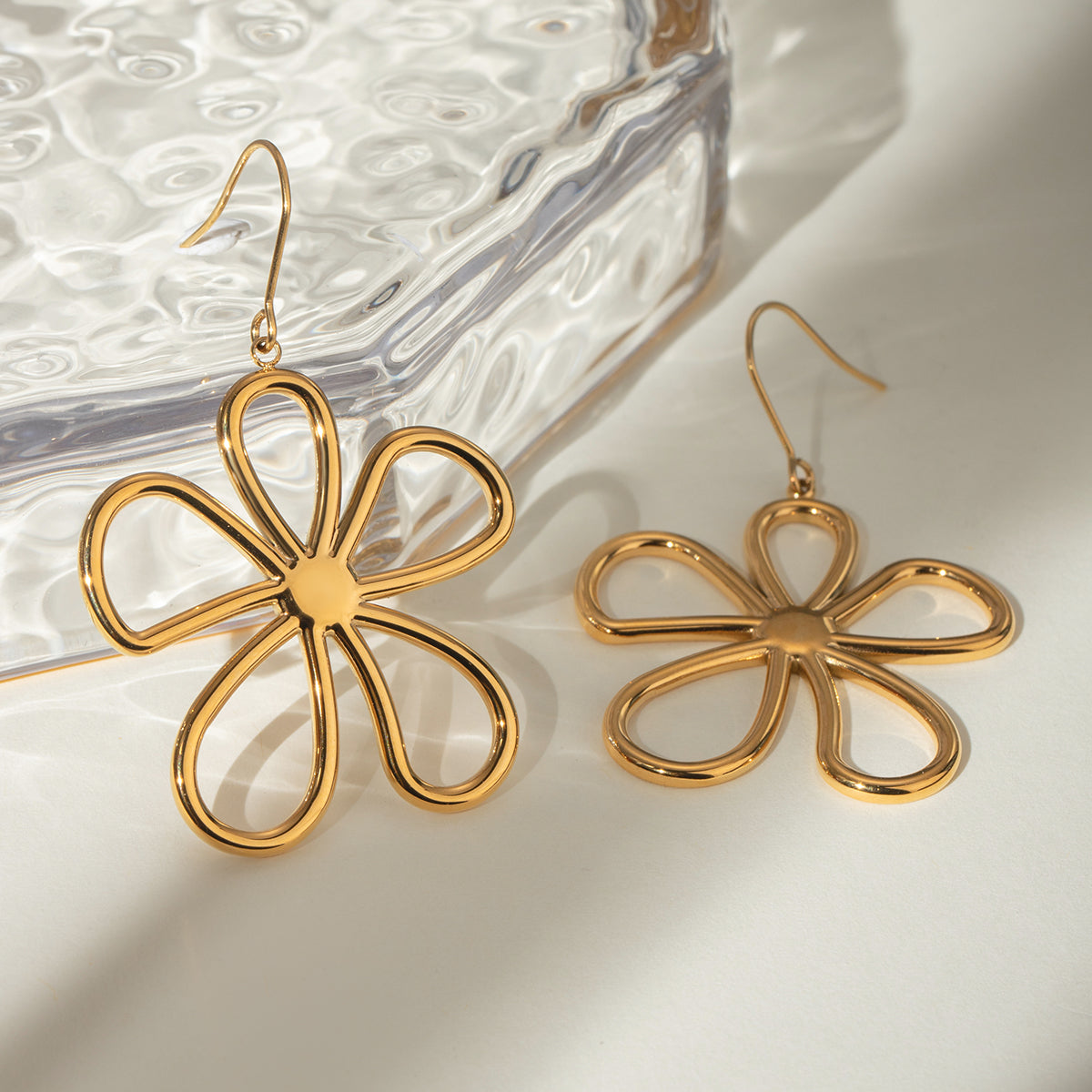 Boho 18K Gold-Plated Flower Dangle Earrings