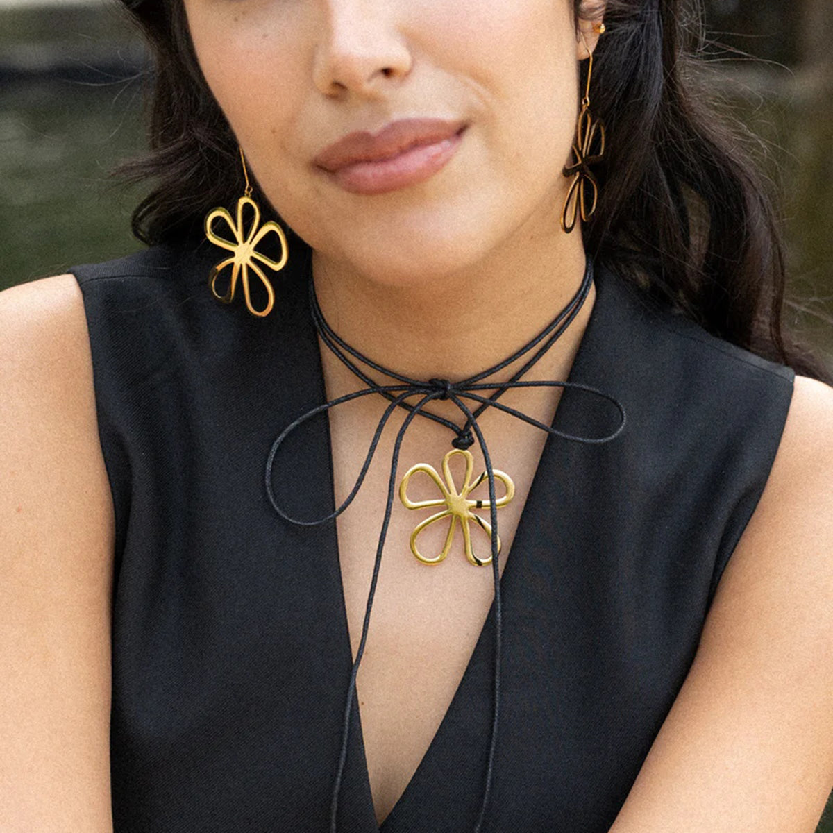 Boho 18K Gold-Plated Flower Dangle Earrings