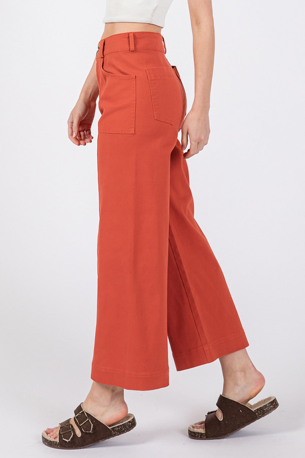 SAGE + FIG Wide Leg Cropped Pants in Cinnamon