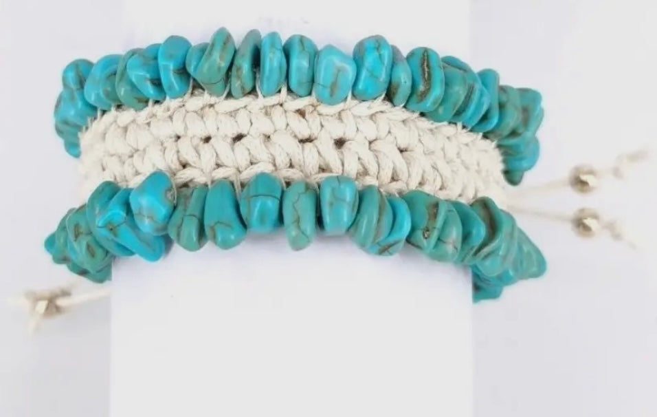 Boho Crochet Turquoise Beaded Bracelet