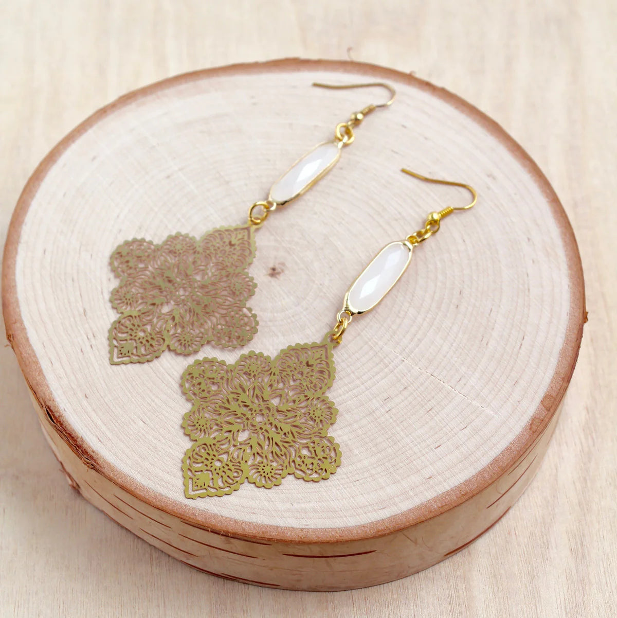 Gold Lase Cut Dangle Earrings