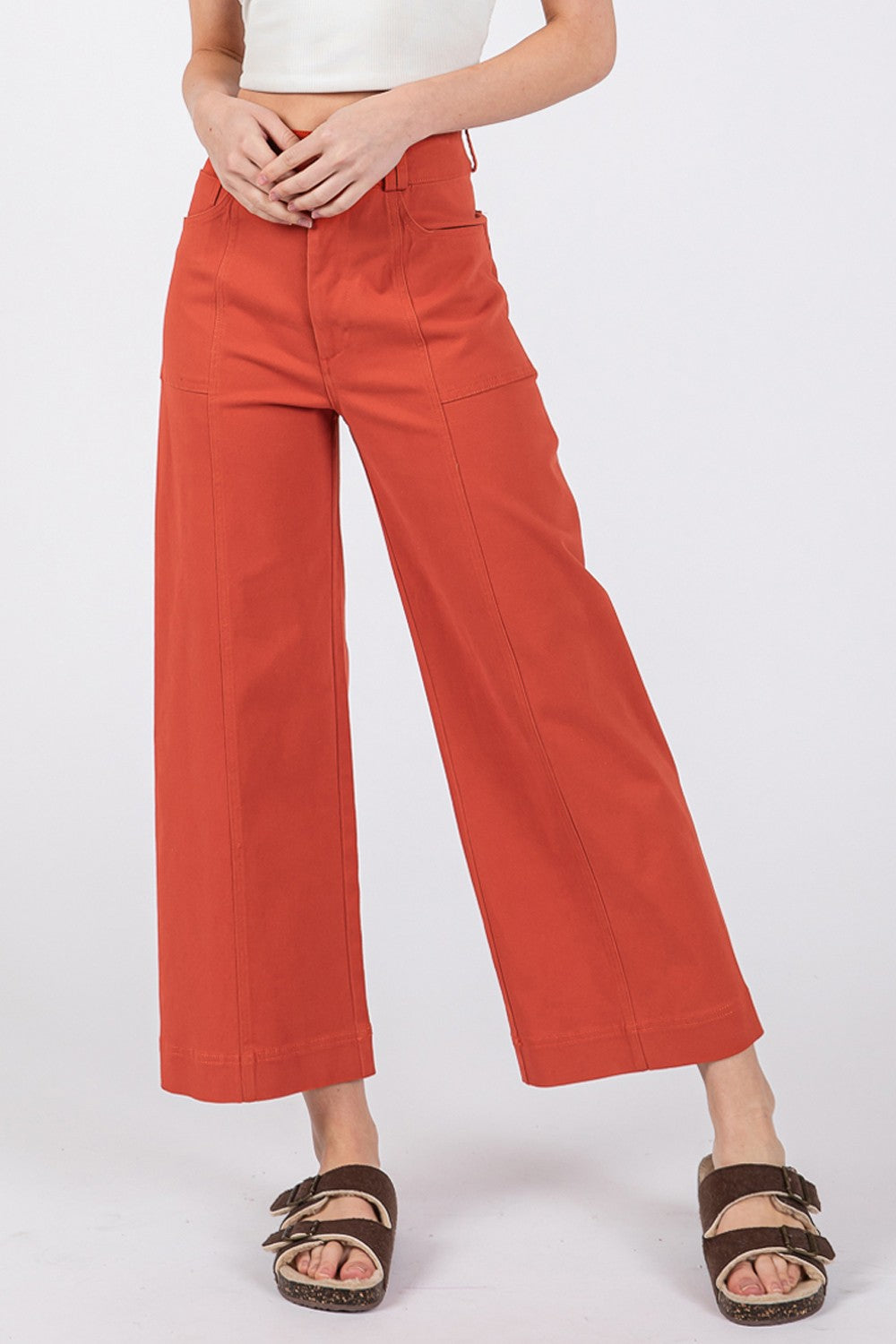 SAGE + FIG Wide Leg Cropped Pants in Cinnamon