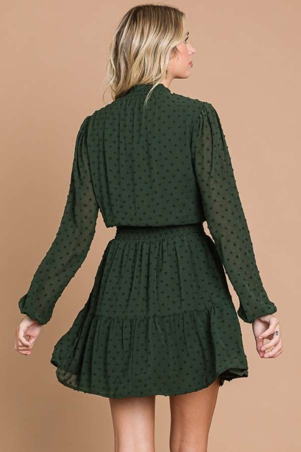 Culture Code Swiss Dot Smock Neck Mini Dress with Pockets in Dark Green