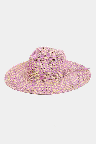 Fame Fun & Flirty Pink and Cream Checkered 100% Paper Sustainable Straw Weave Sun Hat