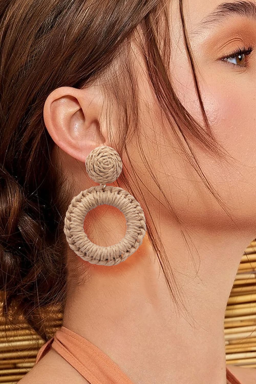 Raffia Grass Summer Tropical Dangle Post Earrings 10 Color Options