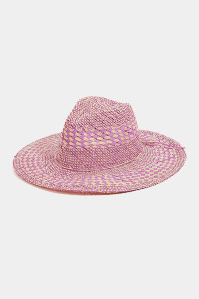 Fame Fun & Flirty Pink and Cream Checkered 100% Paper Sustainable Straw Weave Sun Hat