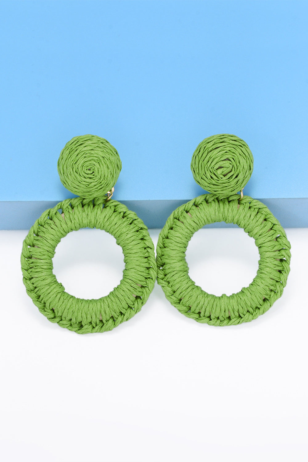 Raffia Grass Summer Tropical Dangle Post Earrings 10 Color Options