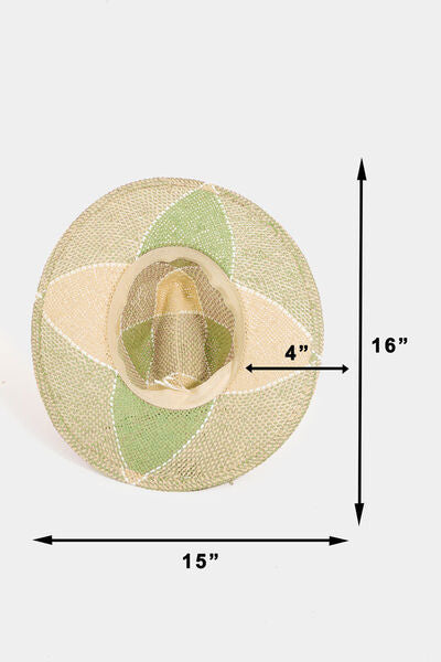 Fame Green & Cream Contrast 100% Paper Sustainable Straw Braided Summer Beach Vacation Hat