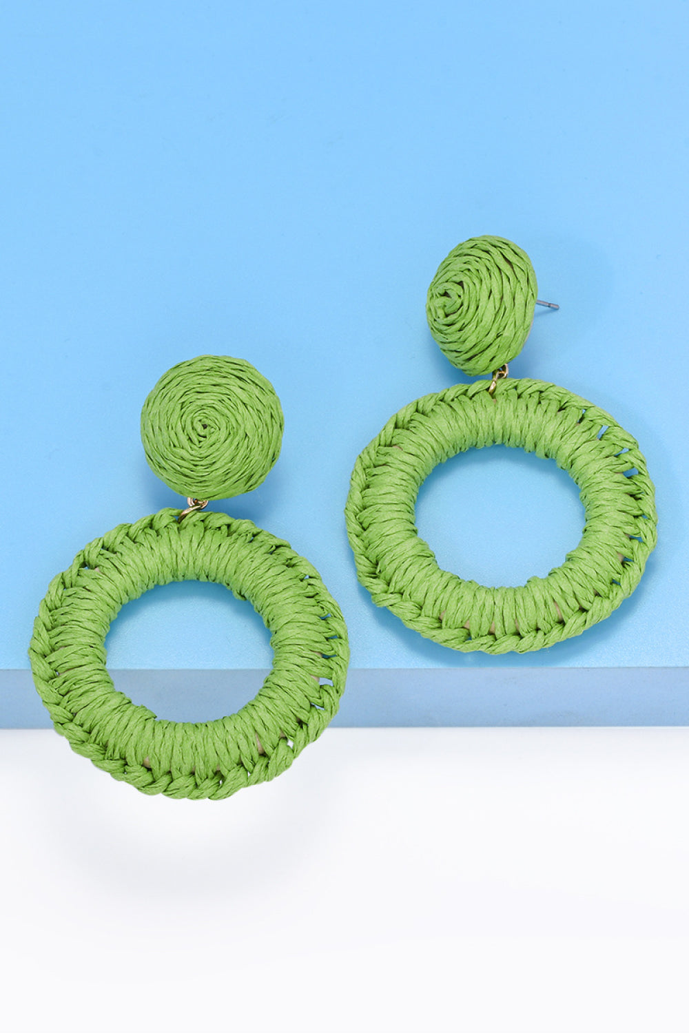 Raffia Grass Summer Tropical Dangle Post Earrings 10 Color Options