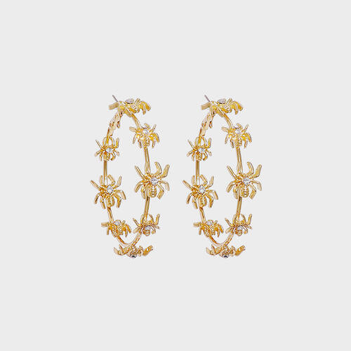 Floral Rhinestone Gold Toned Hoop Earrings
