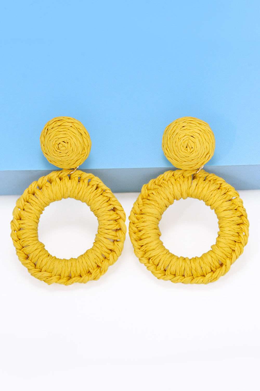Raffia Grass Summer Tropical Dangle Post Earrings 10 Color Options