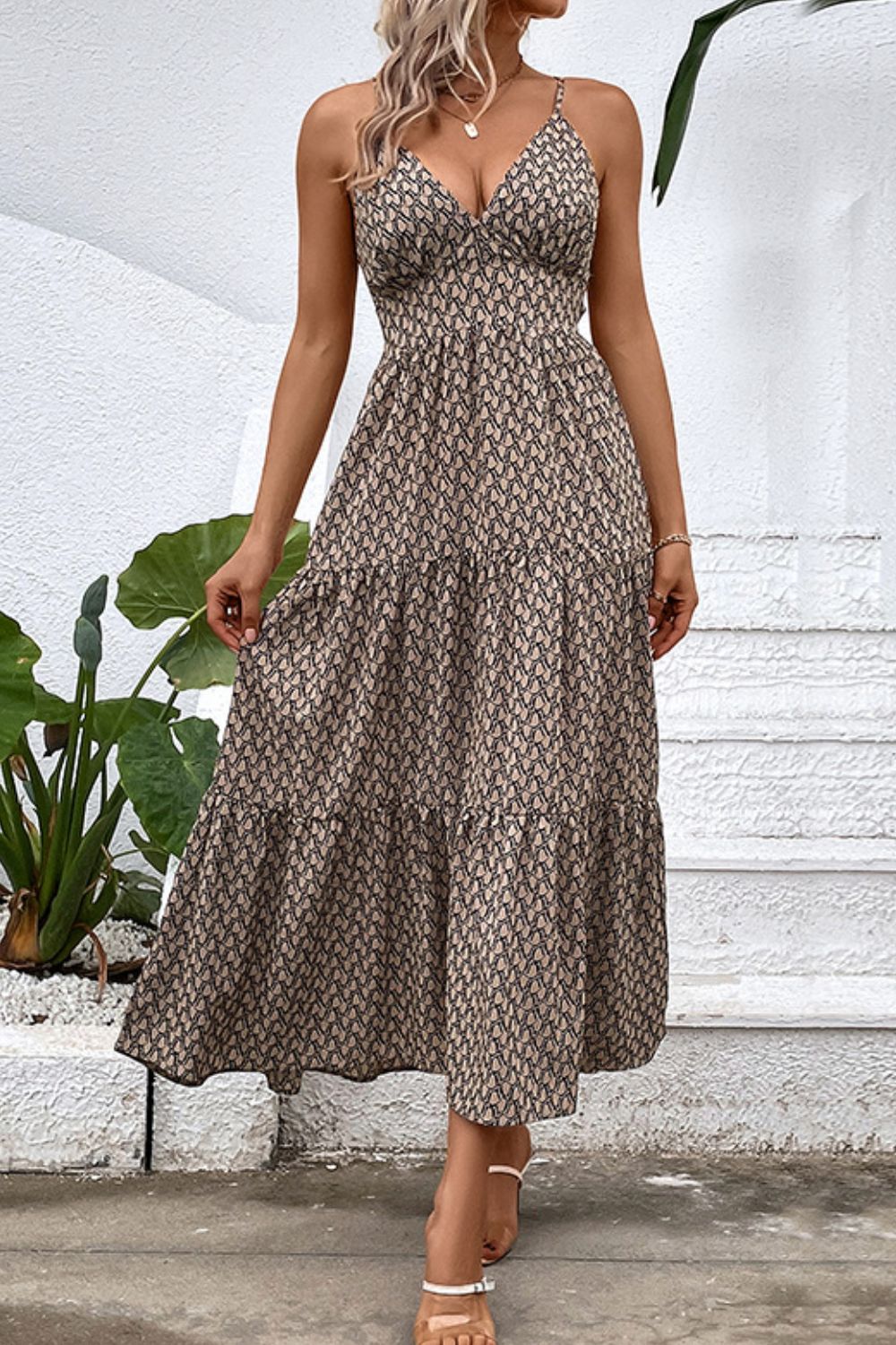 Floral Printed Spaghetti Strap Tie Back Summer Vacation Dress