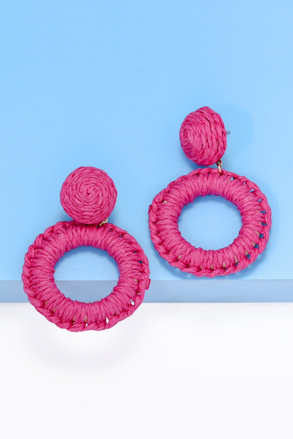 Raffia Grass Summer Tropical Dangle Post Earrings 10 Color Options