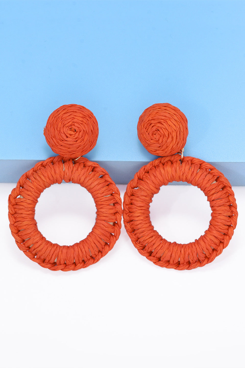 Raffia Grass Summer Tropical Dangle Post Earrings 10 Color Options
