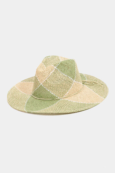 Fame Green & Cream Contrast 100% Paper Sustainable Straw Braided Summer Beach Vacation Hat