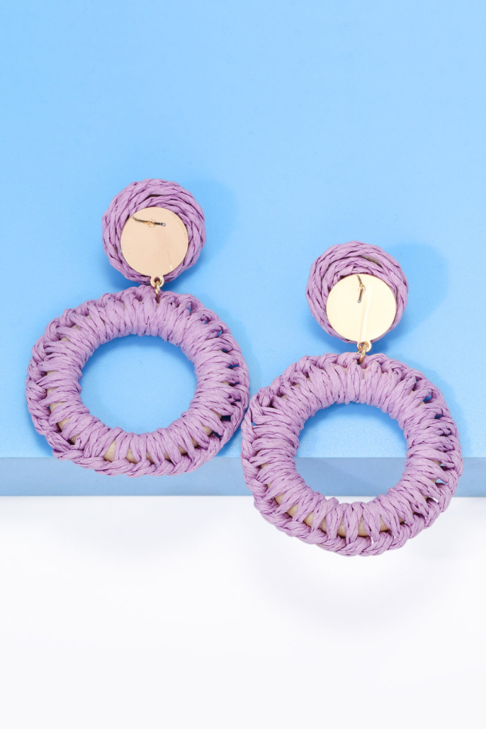 Raffia Grass Summer Tropical Dangle Post Earrings 10 Color Options
