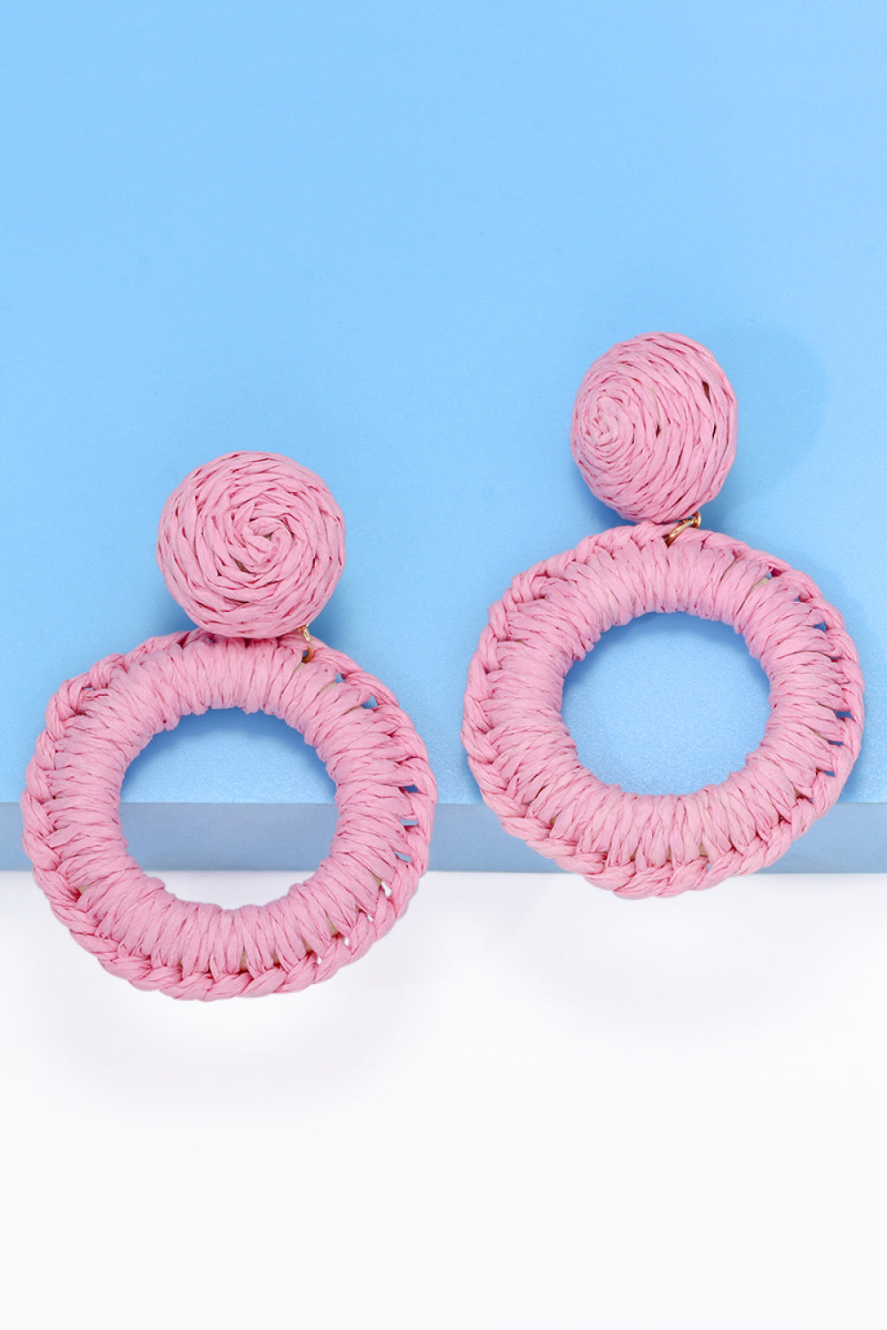 Raffia Grass Summer Tropical Dangle Post Earrings 10 Color Options