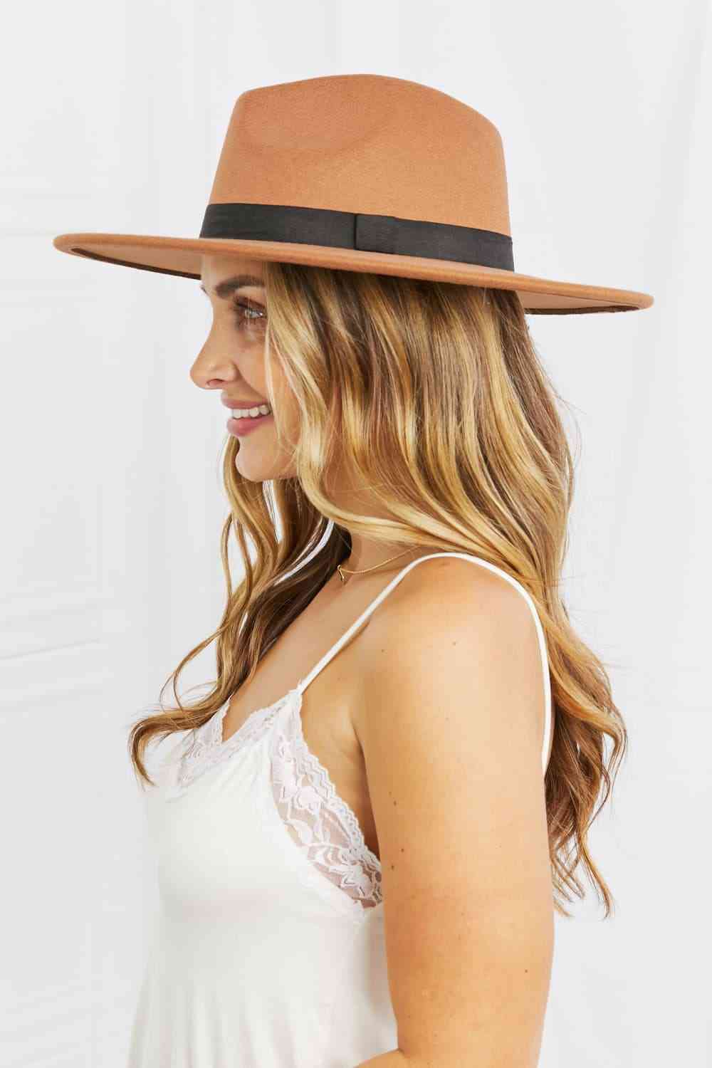 Fame Enjoy The Simple Things: Tan Polyester Felt Fedora Hat Adjustable