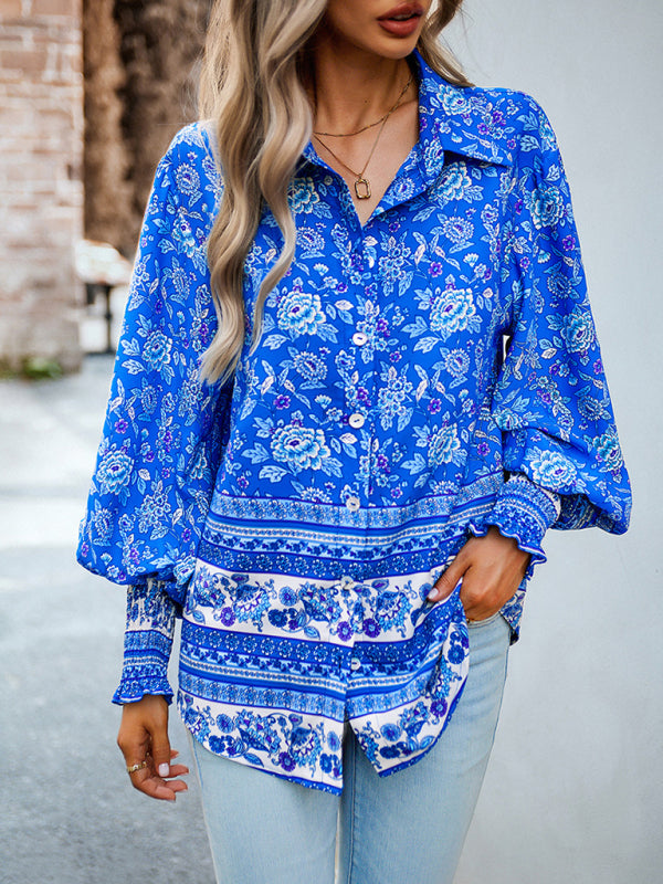 Floral Paisley Casual to Dressy Long Sleeve Button Down Top