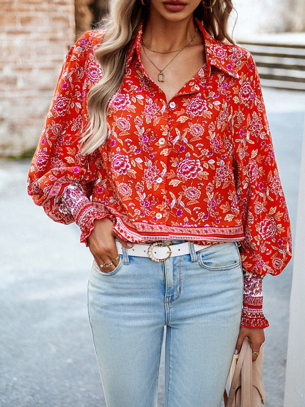 Floral Paisley Casual to Dressy Long Sleeve Button Down Top