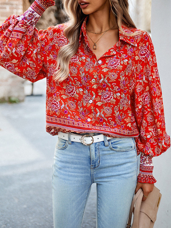 Floral Paisley Casual to Dressy Long Sleeve Button Down Top