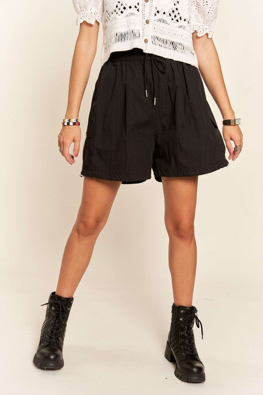 ADORA Cotton Drawstring Shorts with Pockets in Black