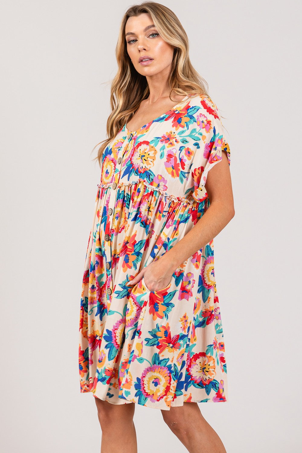 SAGE + FIG Floral Button-Down Short Sleeve Dress