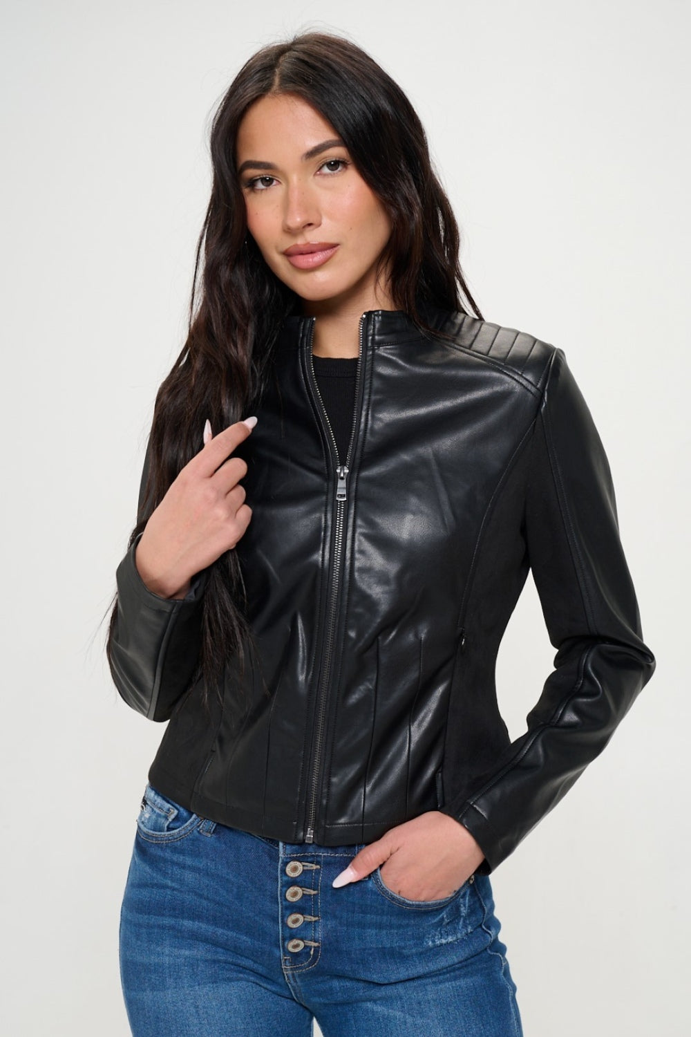 Coalition LA Zip Up Vegan Moto Jacket in Black