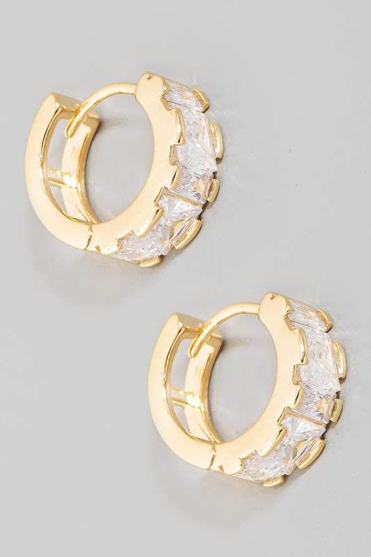 Fame Mini Rhinestone & Gold Huggie Hoop Earrings