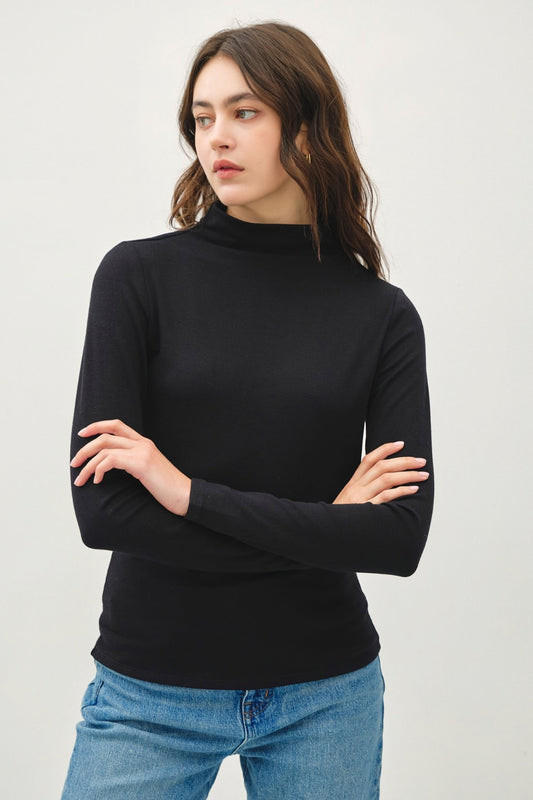 Be Cool Mock Neck Long Sleeve Basic Essential T-Shirt