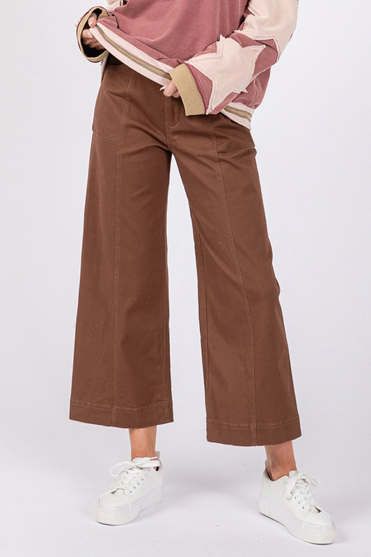 SAGE + FIG Wide Leg Cropped Pants in Mocha