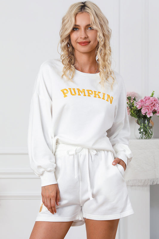 Embroidered PUMPKIN Sweatshirt and Shorts Set