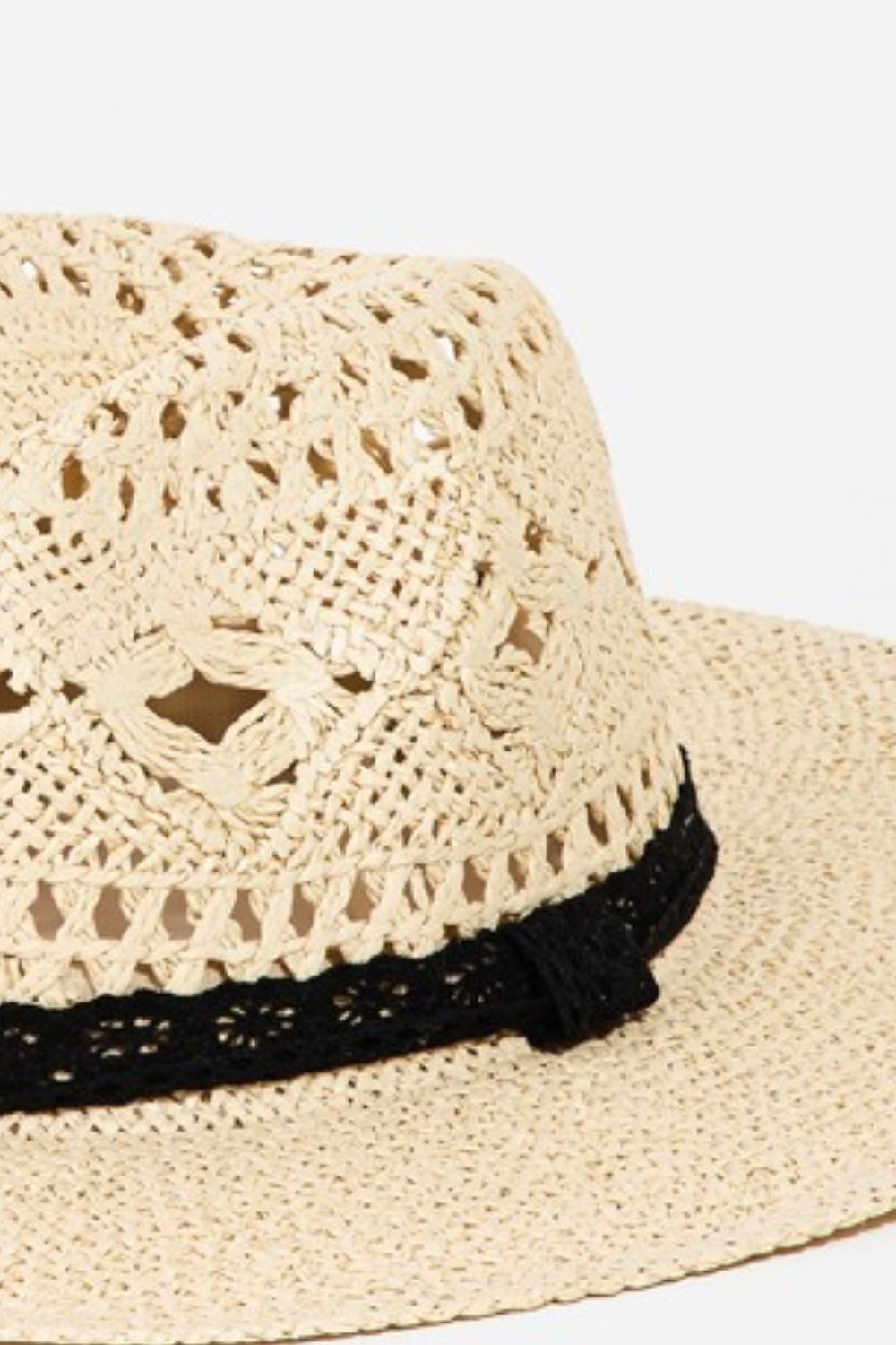 Fame Openwork Lace Detail Wide Brim Summer Beach Vacation Hat