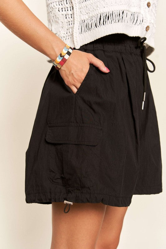 ADORA Cotton Drawstring Shorts with Pockets in Black