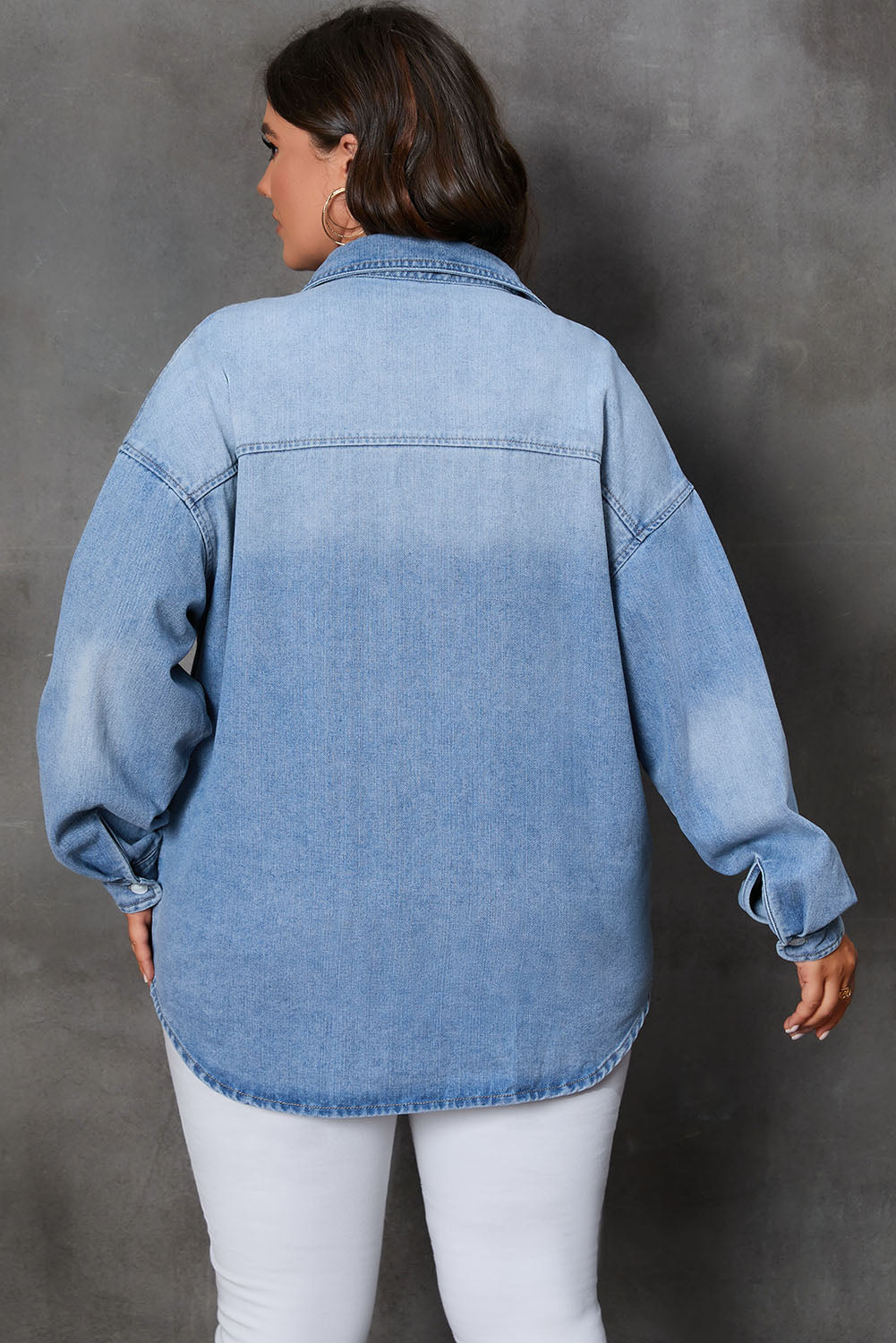 Button Up Pocketed Denim Button Down Top Shacket