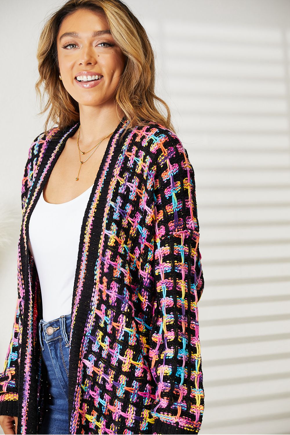 Angel Wings Multicolored Open Front Fringe Hem Cardigan