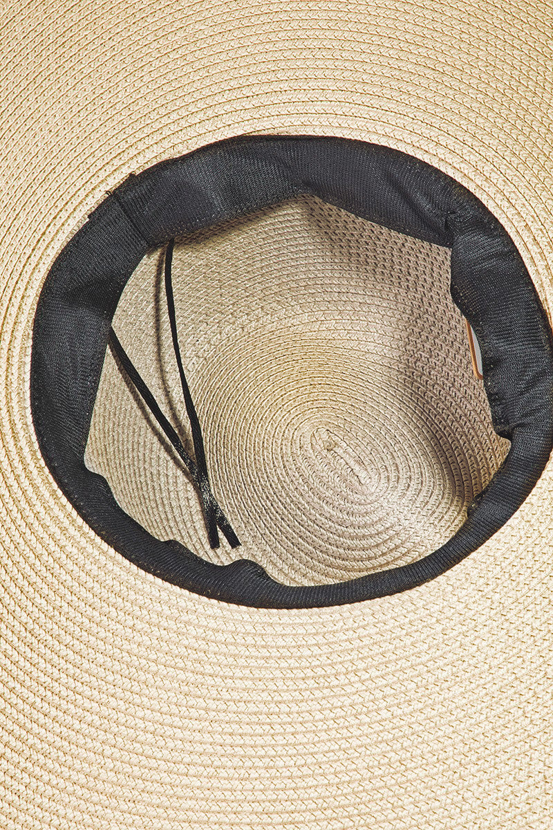 Fame Rope Strap Wide Brim Paper Blend Woven Summer Beach Vacation Hat Adustable