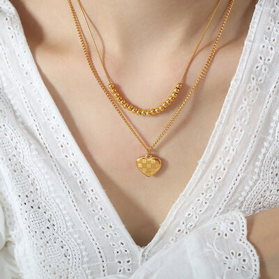 Heart Pendant Double-Layer Gold Plated Necklace