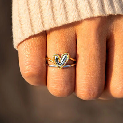 Sterling Silver & Gold Tone Abstract Heart Ring