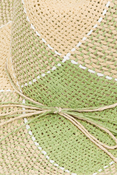 Fame Green & Cream Contrast 100% Paper Sustainable Straw Braided Summer Beach Vacation Hat