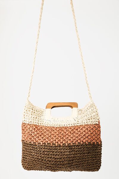 Fame 100% Paper Sustainable Color Block Double-Use Braided Tote, Cluch or Shoulder Bag