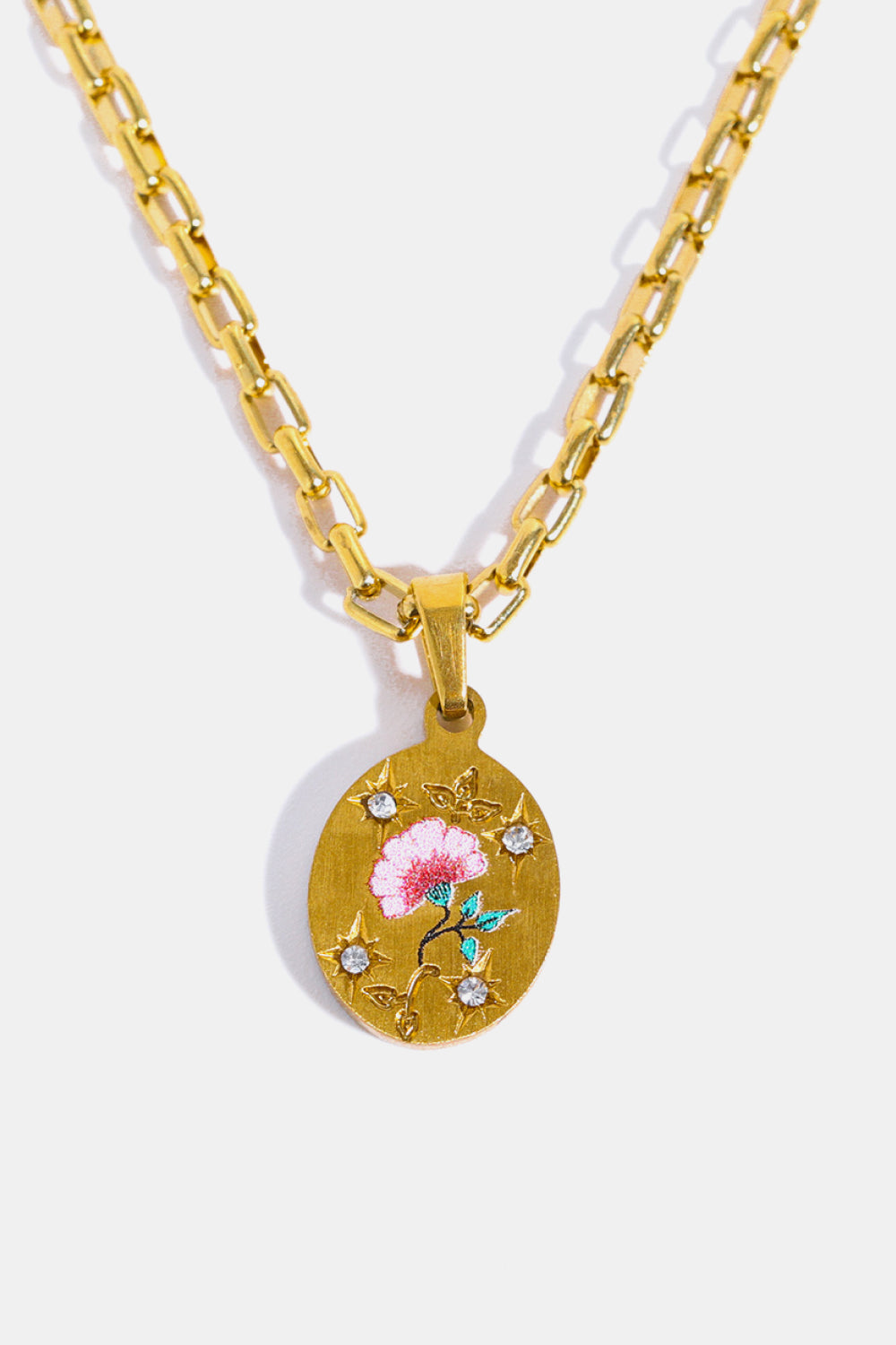 Summer Floral Pendants Stainless Steel 18K Gold-Plated Necklace