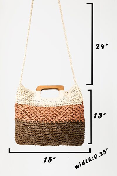 Fame 100% Paper Sustainable Color Block Double-Use Braided Tote, Cluch or Shoulder Bag