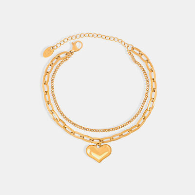 18K Gold Plate Heart Shape Pendant with Lobster Closure Chain Bracelet