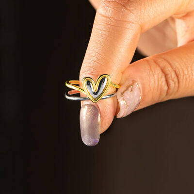 Sterling Silver & Gold Tone Abstract Heart Ring