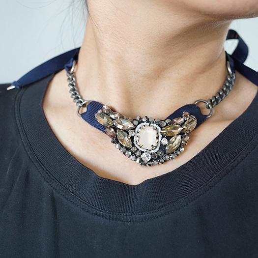 Elizabeth Handmade Ribbon Bib Statement Necklace